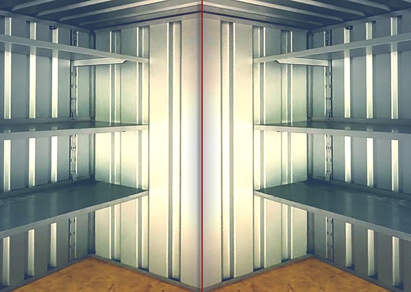 Regalbestückung für beide Längsseiten (Einhängesystem) für Container 3,10m x 2,30m