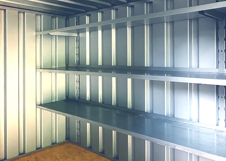 Regalbestückung für eine Längsseite (Einhängesystem) für Container 1m x 2m
